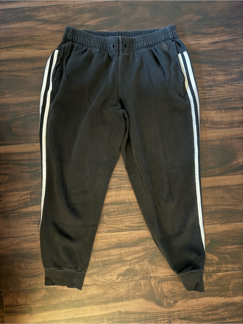 adidas Black Jogger Sweatpants with White Side Stripes and Elastic Waist